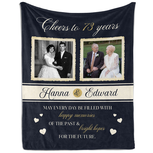 Cheers to 73 Years - Personalized 73 Year Anniversary gift For Parents or Grandparents - Custom Blanket - MyMindfulGifts