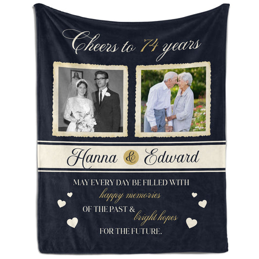 Cheers to 74 Years - Personalized 74 Year Anniversary gift For Parents or Grandparents - Custom Blanket - MyMindfulGifts