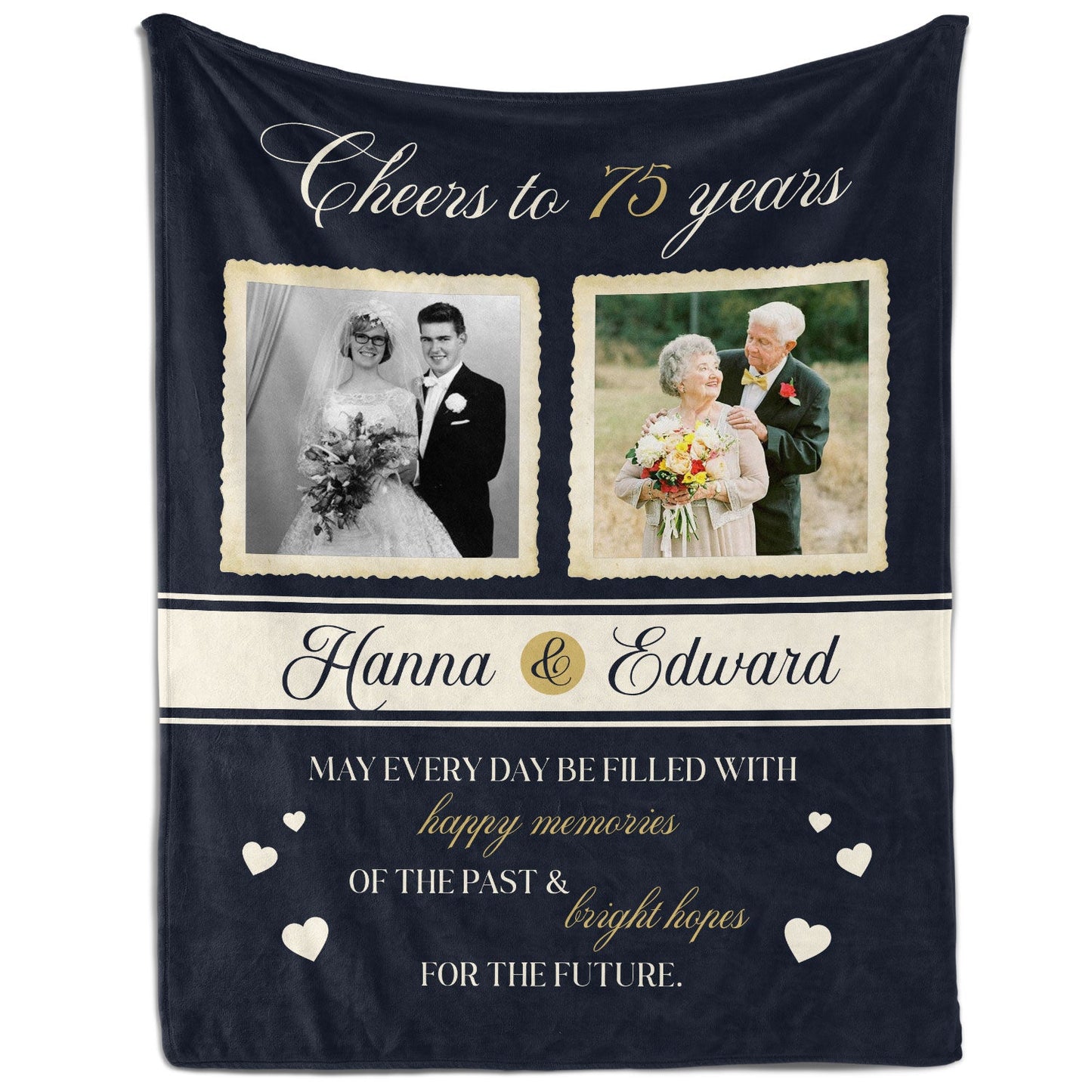 Cheers to 75 Years - Personalized 75 Year Anniversary gift For Parents or Grandparents - Custom Blanket - MyMindfulGifts