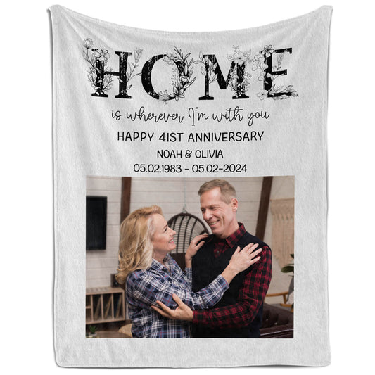 Home Is Wherever I'm With You - Personalized 41 Year Anniversary gift For Parents, Husband or Wife - Custom Blanket - MyMindfulGifts