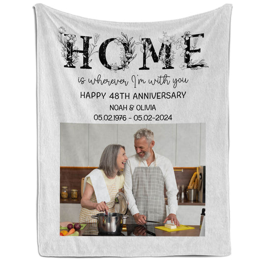 Home Is Wherever I'm With You - Personalized 48 Year Anniversary gift For Parents, Husband or Wife - Custom Blanket - MyMindfulGifts
