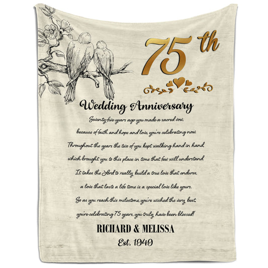 75th Wedding Anniversary - Personalized 75 Year Anniversary gift For Parents - Custom Blanket - MyMindfulGifts