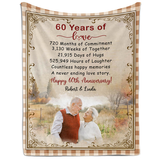 60 Years Of Love - Personalized 60 Year Anniversary gift For Parents or Grandparents - Custom Blanket - MyMindfulGifts