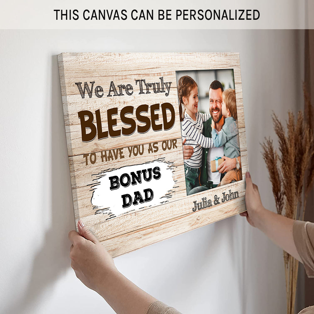 As Our bonus Dad - Personalized Father's Day or Birthday gift for Step Dad or for Father-in-law - Custom Canvas Print - MyMindfulGifts