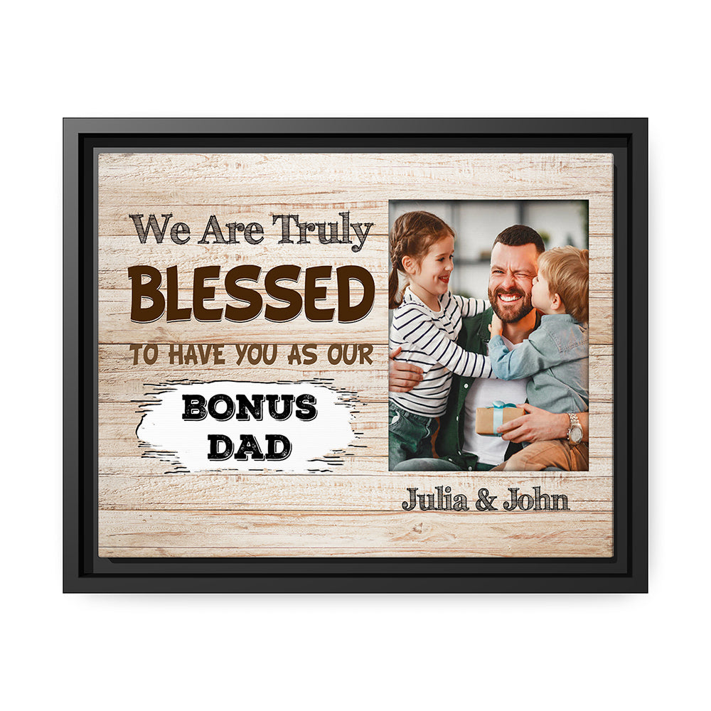 As Our bonus Dad - Personalized Father's Day or Birthday gift for Step Dad or for Father-in-law - Custom Canvas Print - MyMindfulGifts