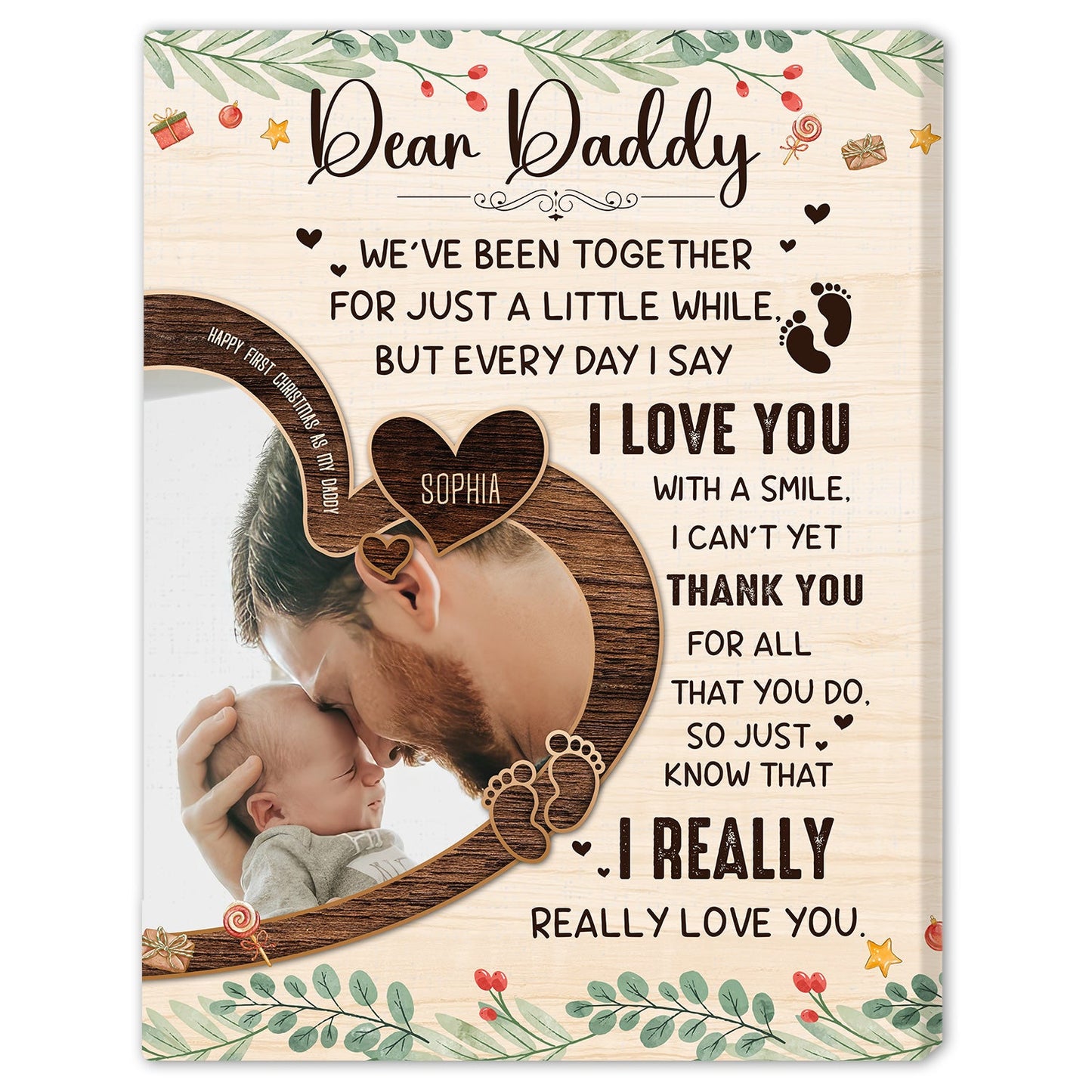 Dear Daddy - Personalized First Christmas gift For New Dad - Custom Canvas Print - MyMindfulGifts