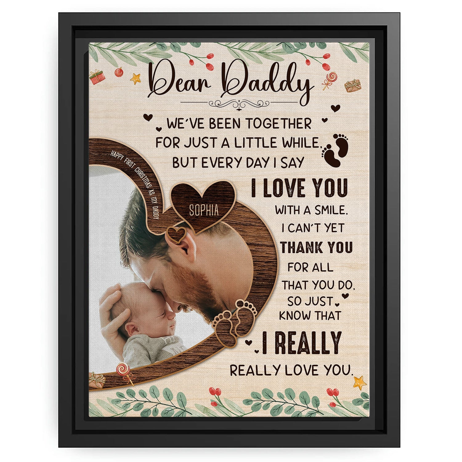 Dear Daddy - Personalized First Christmas gift For New Dad - Custom Canvas Print - MyMindfulGifts