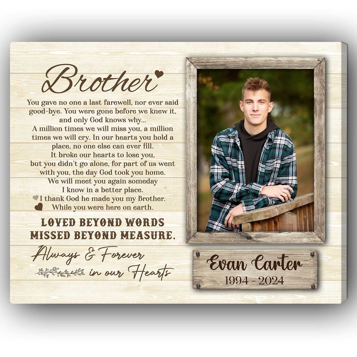Thank God He Made You My Brother - Personalized Memorial gift For Loss Of Brother - Custom Canvas Print - MyMindfulGifts