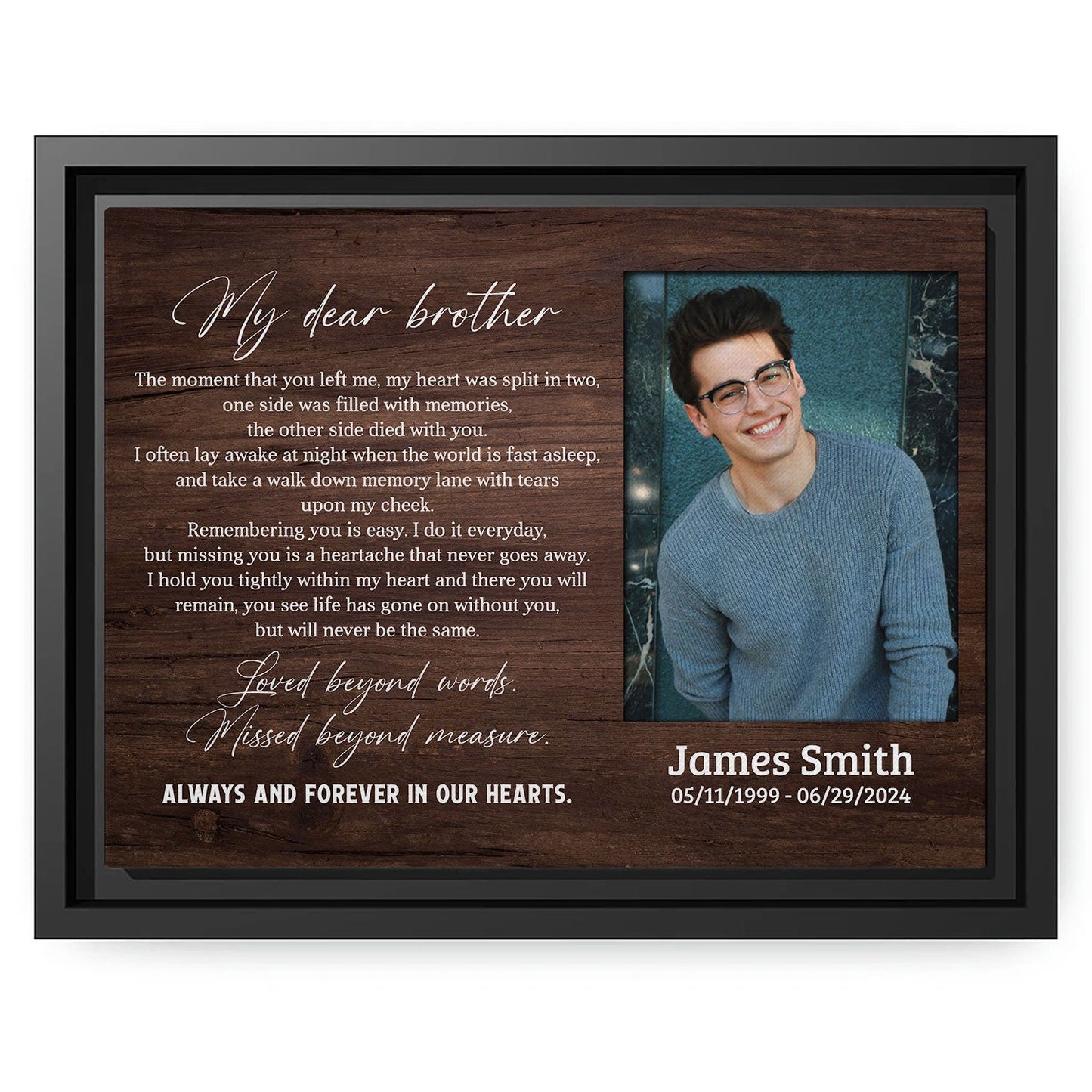 My Dear Brother - Personalized  gift For Loss Of Brother - Custom Canvas Print - MyMindfulGifts