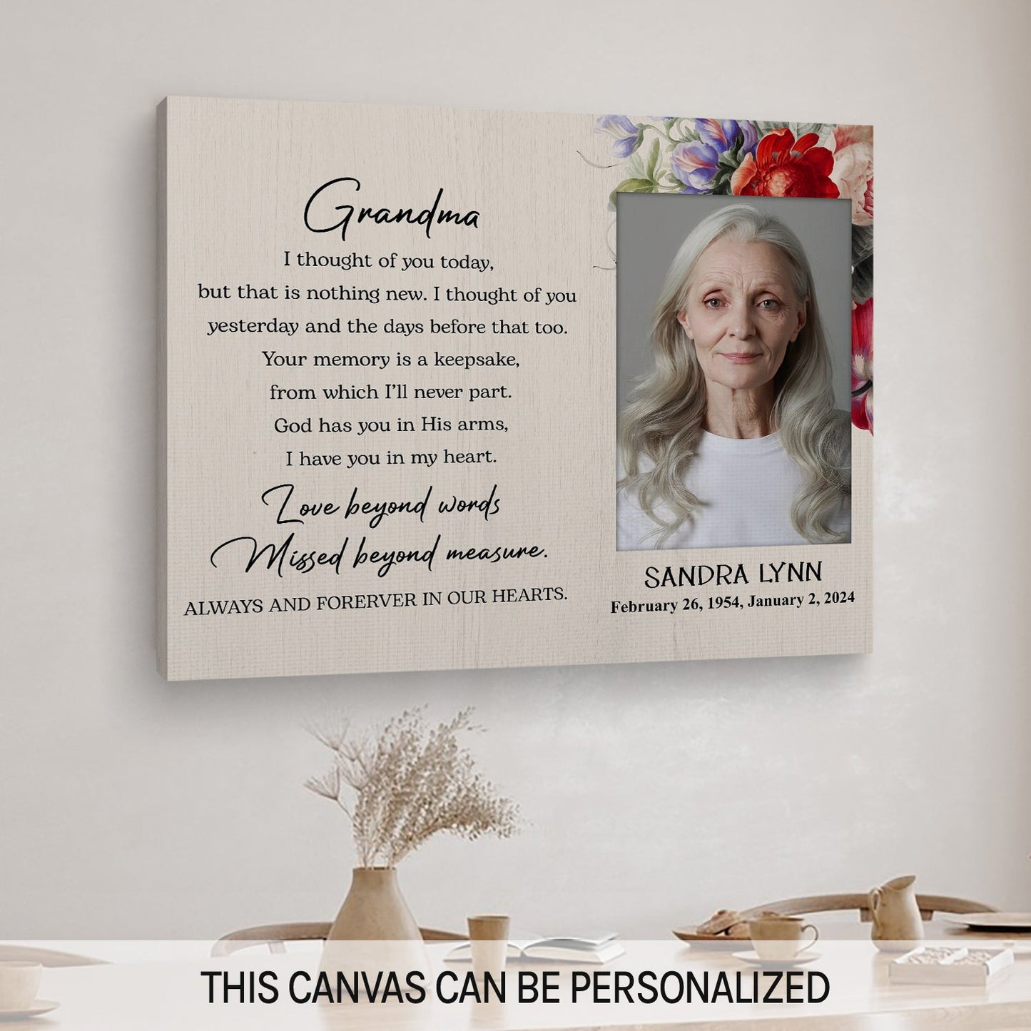 Grandma I Thought Of You Today - Personalized Memorial gift For Loss Of Grandma - Custom Canvas Print - MyMindfulGifts