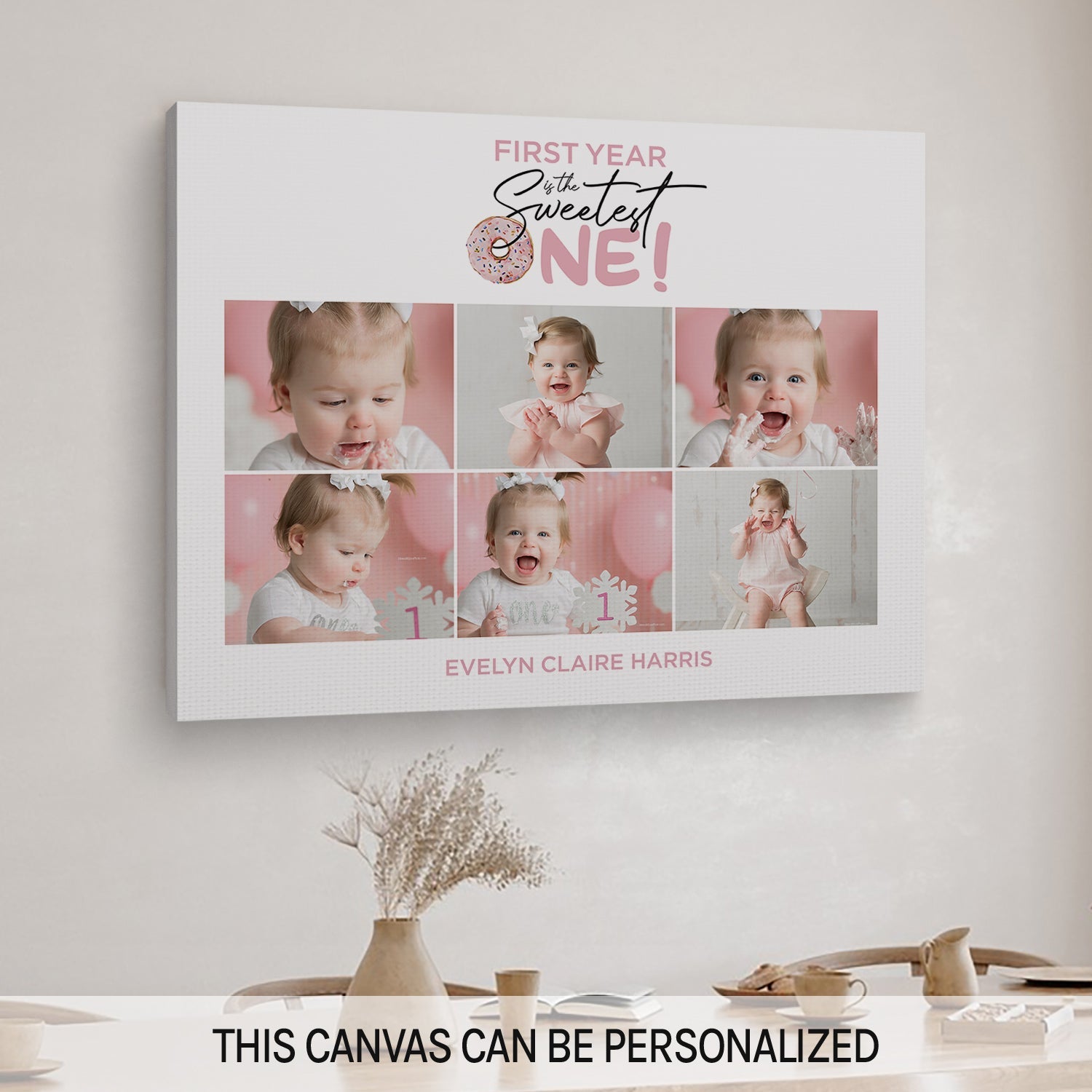 First Year Is The Sweetest One Personalized 1st Birthday gift For Baby Custom Canvas Print MyMindfulGifts