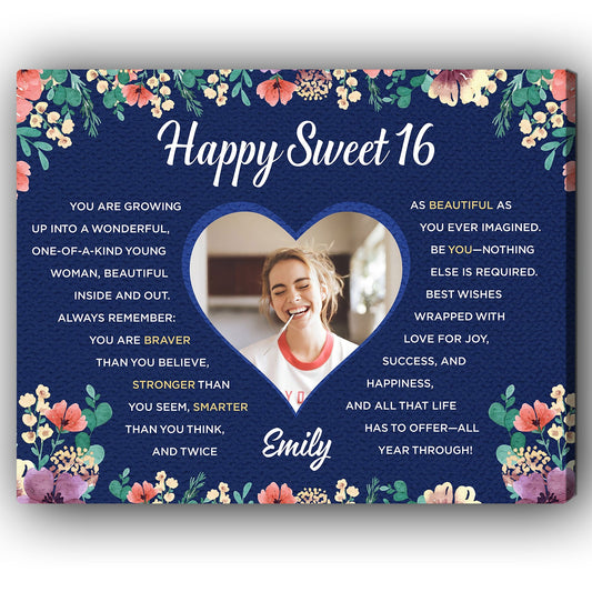 Happy Sweet Sixteen - Personalized 16th Birthday gift For 16 Year Old - Custom Canvas Print - MyMindfulGifts