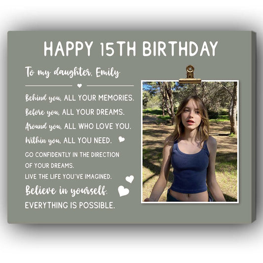 Happy 15th Birthday - Personalized 15th Birthday gift For Daughter - Custom Canvas Print - MyMindfulGifts