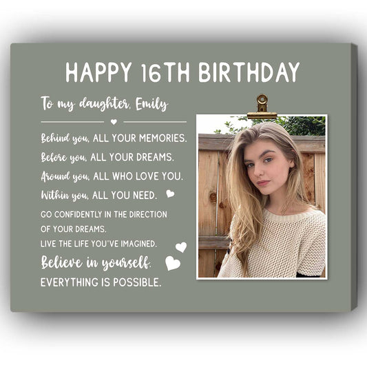 Happy 16th Birthday - Personalized 16th Birthday gift For Daughter - Custom Canvas Print - MyMindfulGifts