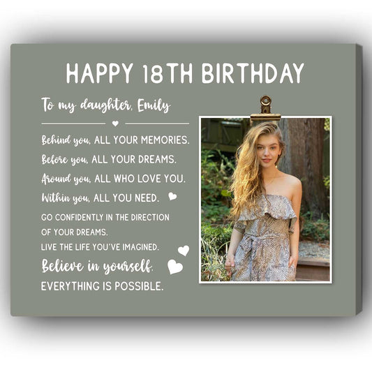 Happy 18th Birthday - Personalized 18th Birthday gift For Daughter - Custom Canvas Print - MyMindfulGifts