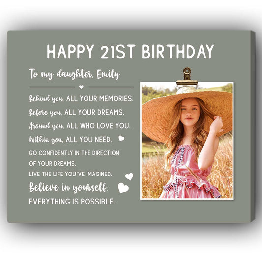 Happy 21st Birthday - Personalized 21st Birthday gift For Daughter - Custom Canvas Print - MyMindfulGifts