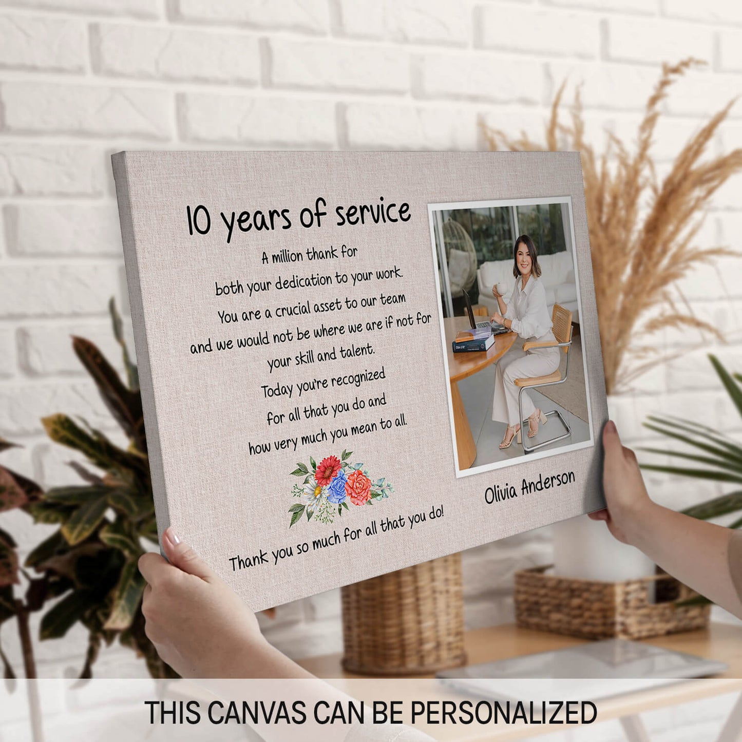 10 Years Of Service - Personalized 10th Work Anniversary gift For Employee - Custom Canvas Print - MyMindfulGifts