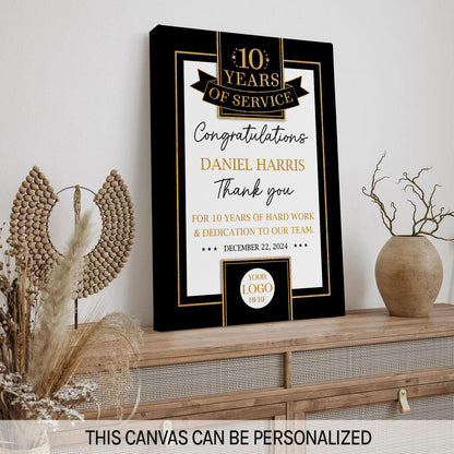 For 10 Years of Hardwork & Dedication - Personalized 10th Work Anniversary gift For Employee - Custom Canvas Print - MyMindfulGifts
