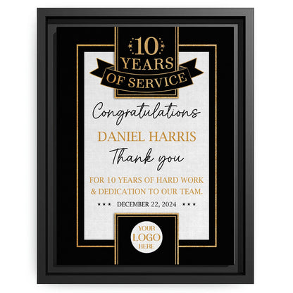 For 10 Years of Hardwork & Dedication - Personalized 10th Work Anniversary gift For Employee - Custom Canvas Print - MyMindfulGifts