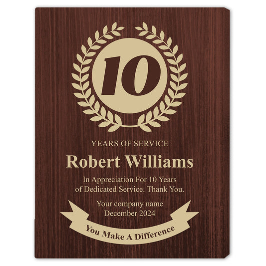 In Appreciation For 10 Years Of Dedcated Service - Personalized 10th Work Anniversary gift For Employee - Custom Canvas Print - MyMindfulGifts