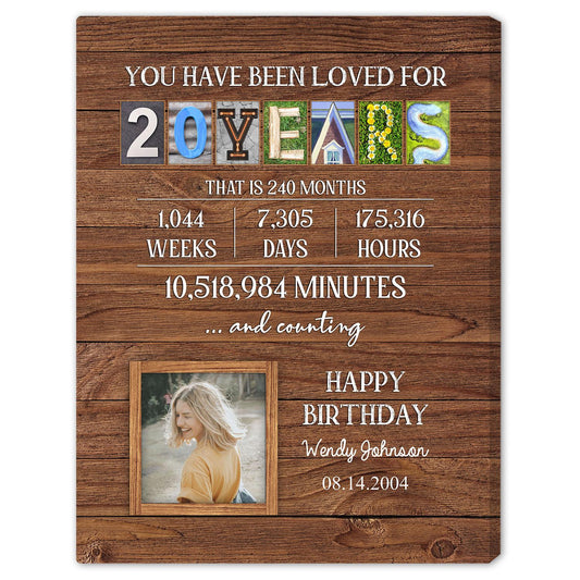 You Have Been Loved For 20 Years - Personalized 20th Birthday gift For 20 Year Old - Custom Canvas Print - MyMindfulGifts