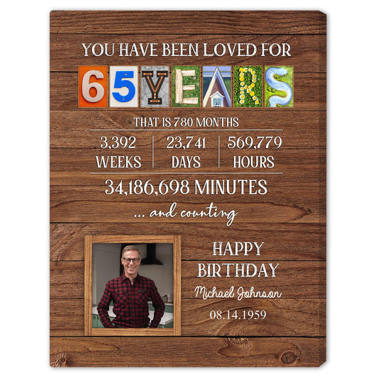 You Have Been Loved For 65 Years - Personalized 65th Birthday gift For 65 Year Old - Custom Canvas Print - MyMindfulGifts
