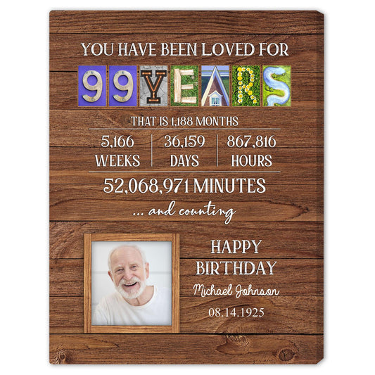 You Have Been Loved For 99 Years - Personalized 99th Birthday gift For 99 Year Old - Custom Canvas Print - MyMindfulGifts
