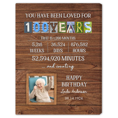 You Have Been Loved For 100 Years - Personalized 100th Birthday gift For 100 Year Old - Custom Canvas Print - MyMindfulGifts