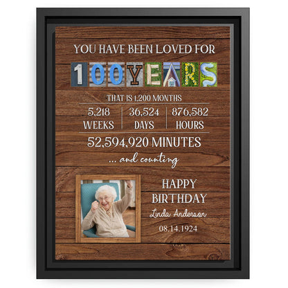 You Have Been Loved For 100 Years - Personalized 100th Birthday gift For 100 Year Old - Custom Canvas Print - MyMindfulGifts