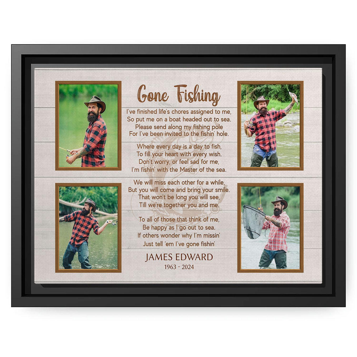 Gone Fishing 4 Photo Collage Memorial - Personalized  gift For Loss Of Father, Fisherman - Custom Canvas Print - MyMindfulGifts