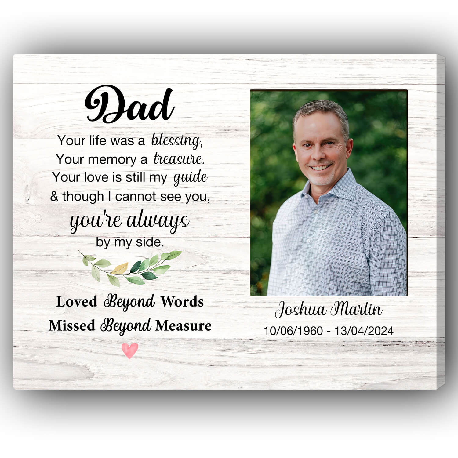 You're Always By My Side - Personalized  gift For Loss Of Father - Custom Canvas Print - MyMindfulGifts