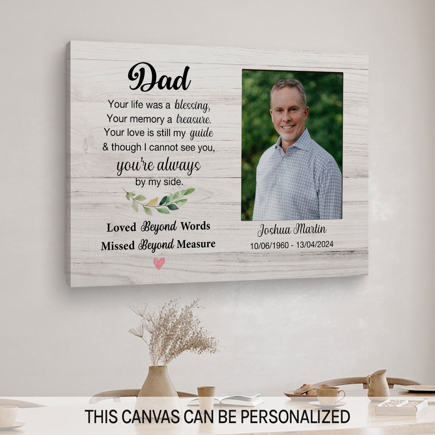 You're Always By My Side - Personalized  gift For Loss Of Father - Custom Canvas Print - MyMindfulGifts