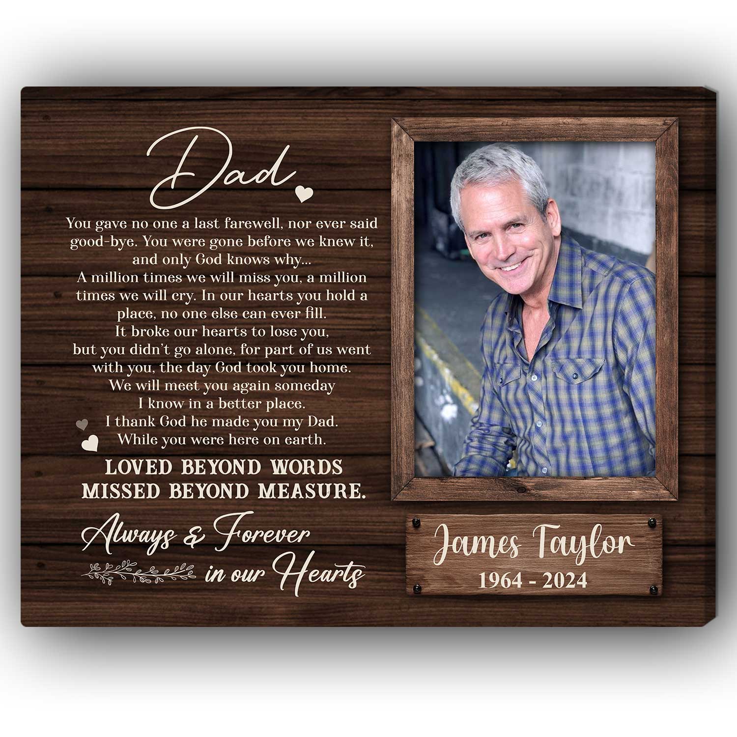 Always & Forever In My Heart - Personalized  gift For Loss Of Father - Custom Canvas Print - MyMindfulGifts