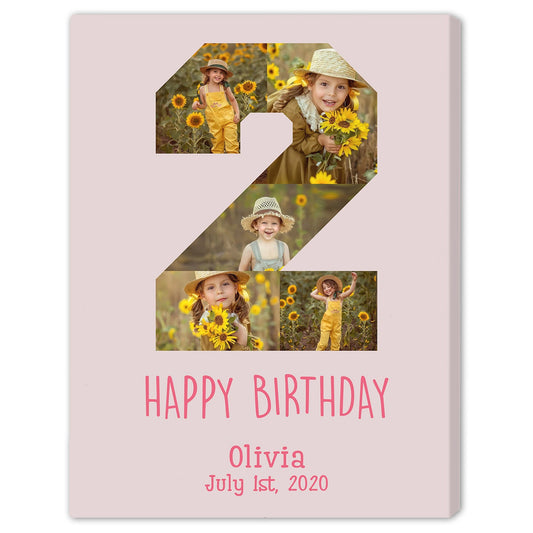 2 Year Birthday Photo Collage - Personalized 2nd Birthday gift For 2 Year Old - Custom Canvas Print - MyMindfulGifts
