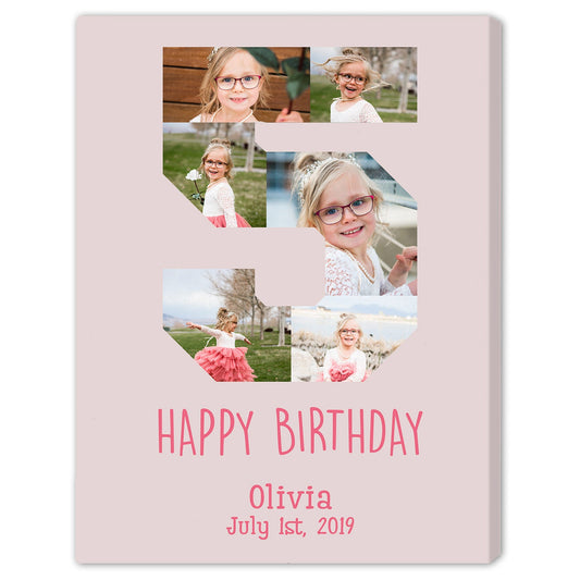 5 Year Birthday Photo Collage - Personalized 5th Birthday gift For 5 Year Old - Custom Canvas Print - MyMindfulGifts