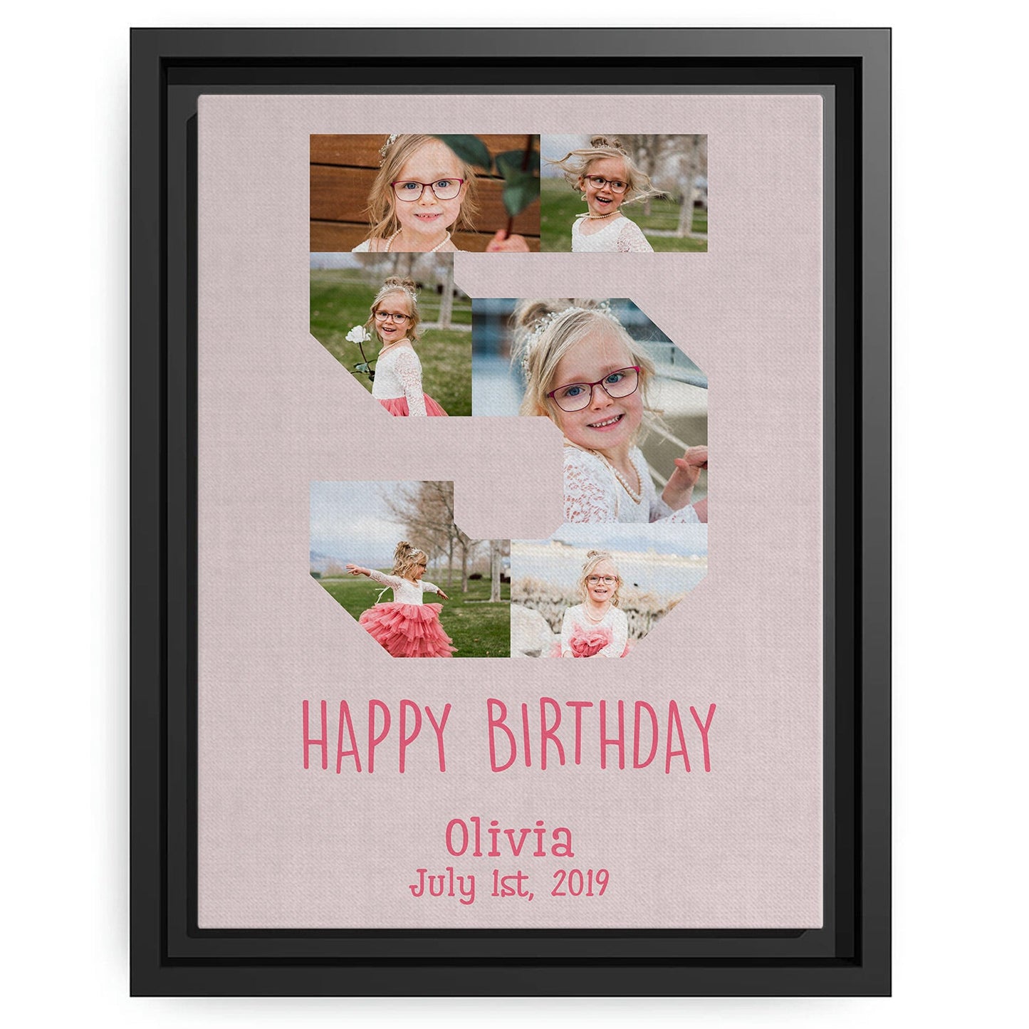 5 Year Birthday Photo Collage - Personalized 5th Birthday gift For 5 Year Old - Custom Canvas Print - MyMindfulGifts
