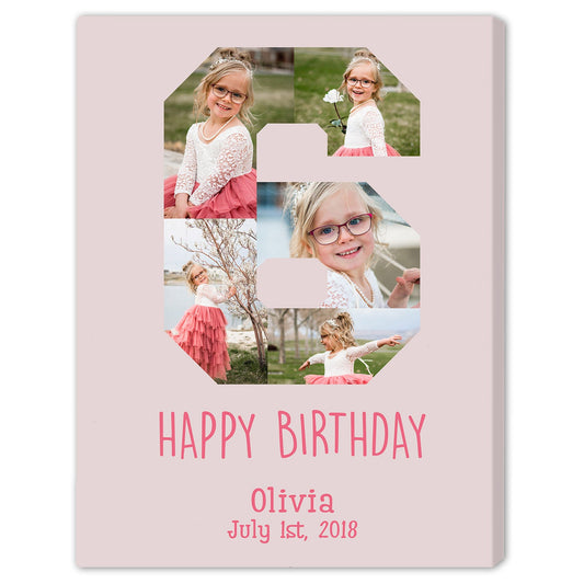 6 Year Birthday Photo Collage - Personalized 6th Birthday gift For 6 Year Old - Custom Canvas Print - MyMindfulGifts