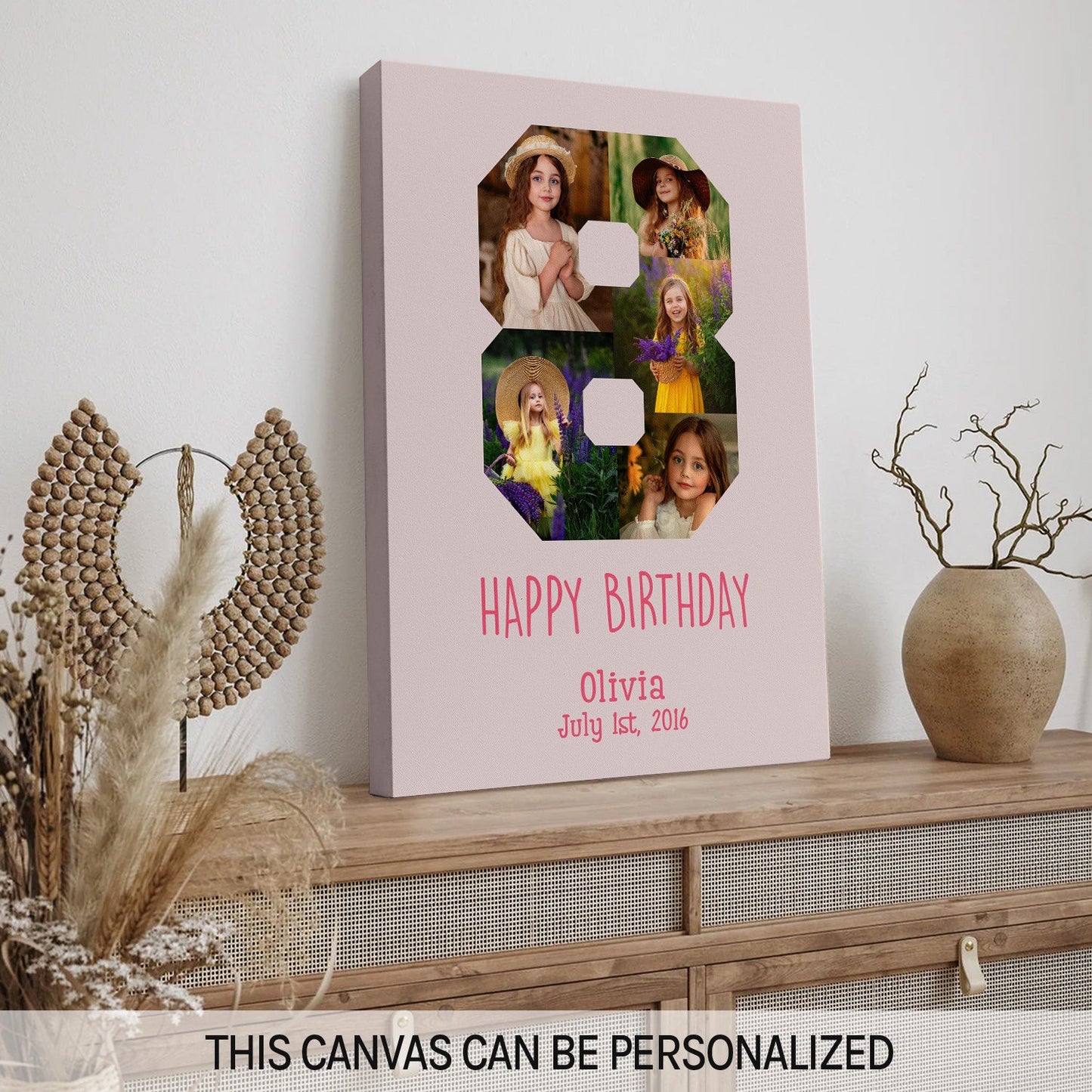 8 Year Birthday Photo Collage - Personalized 8th Birthday gift For 8 Year Old - Custom Canvas Print - MyMindfulGifts