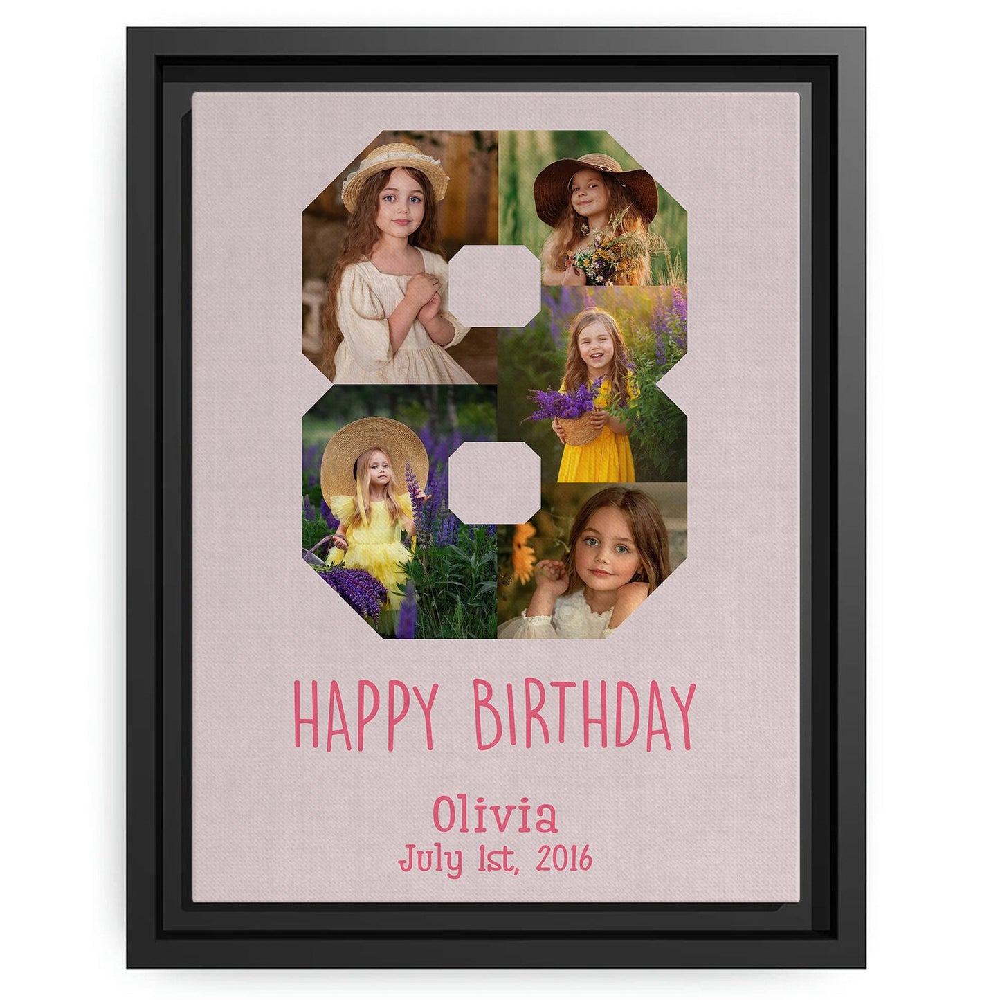8 Year Birthday Photo Collage - Personalized 8th Birthday gift For 8 Year Old - Custom Canvas Print - MyMindfulGifts