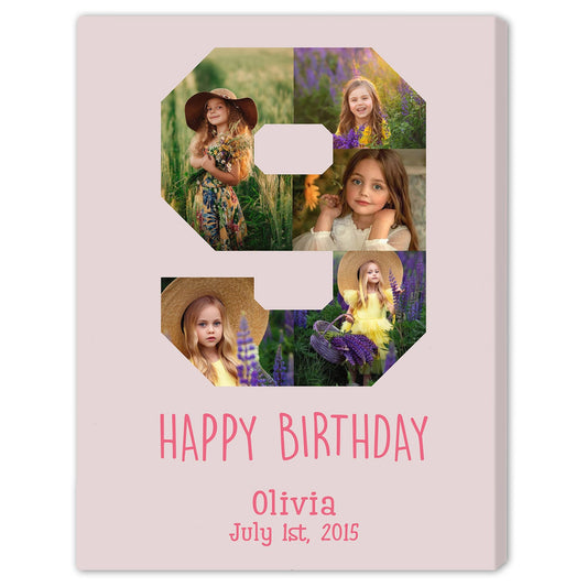 9 Year Birthday Photo Collage - Personalized 9th Birthday gift For 9 Year Old - Custom Canvas Print - MyMindfulGifts