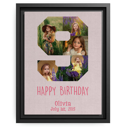 9 Year Birthday Photo Collage - Personalized 9th Birthday gift For 9 Year Old - Custom Canvas Print - MyMindfulGifts