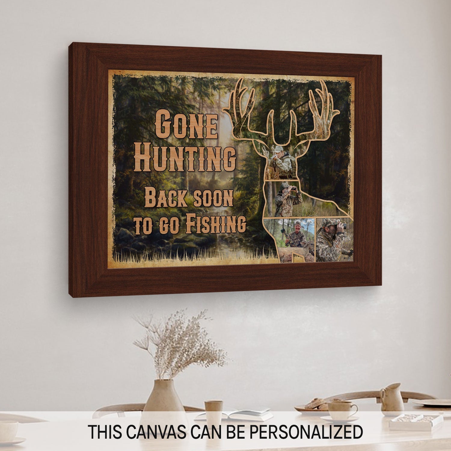 Gone Hunting Back Soon To Go Fishing - Personalized  gift For Hunter, Fisherman - Custom Canvas Print - MyMindfulGifts