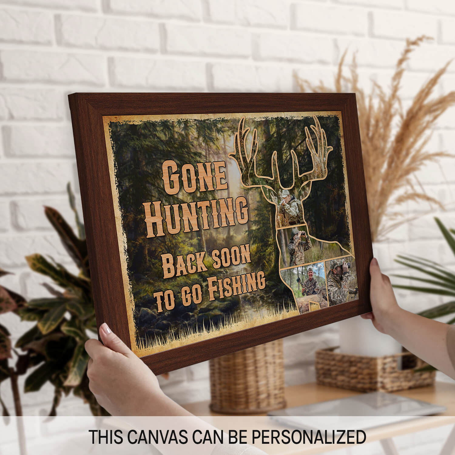 Gone Hunting Back Soon To Go Fishing - Personalized  gift For Hunter, Fisherman - Custom Canvas Print - MyMindfulGifts
