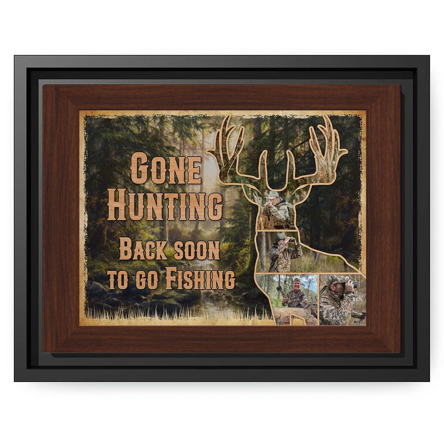 Gone Hunting Back Soon To Go Fishing - Personalized  gift For Hunter, Fisherman - Custom Canvas Print - MyMindfulGifts