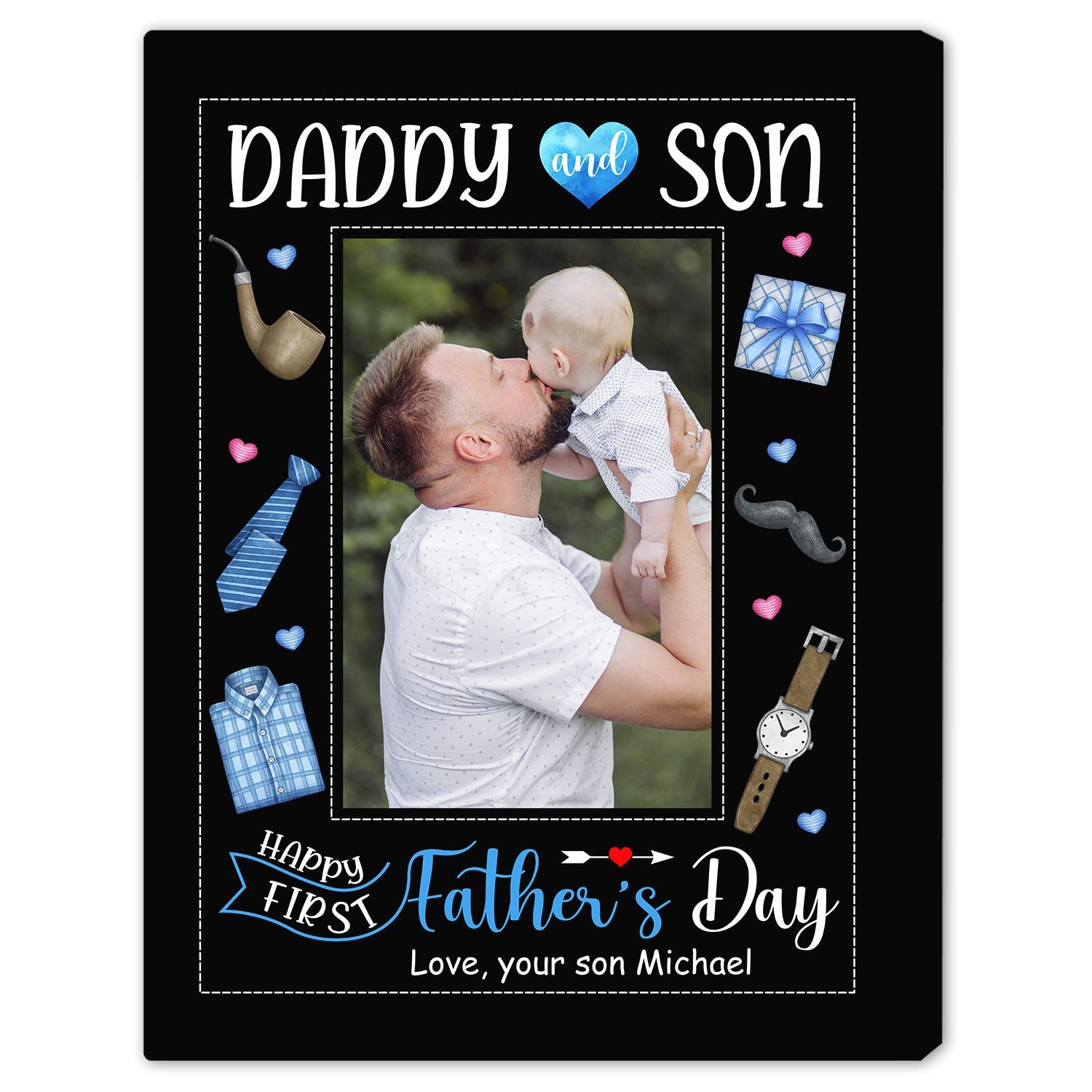 Daddy & Son - Personalized  gift Father Son - Custom Canvas Print - MyMindfulGifts