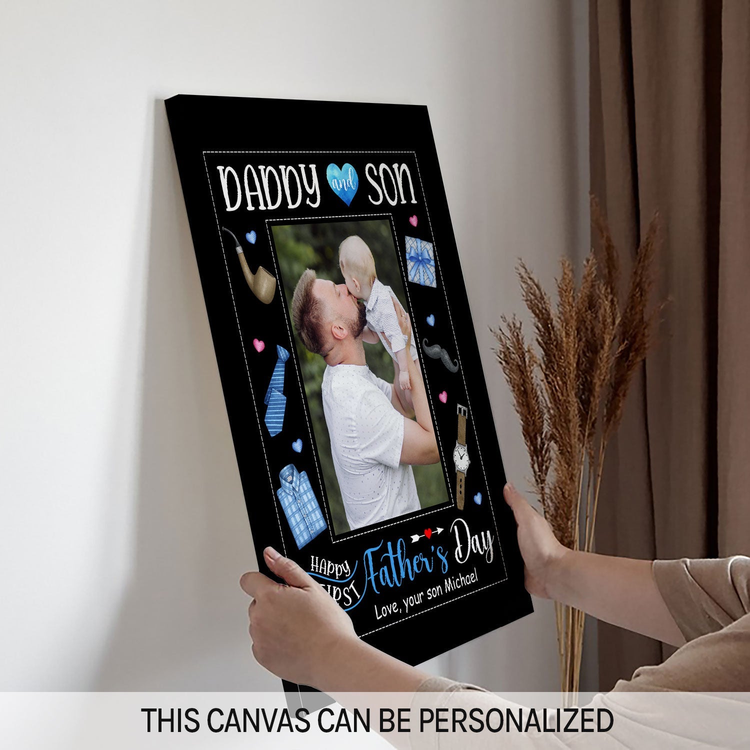 Daddy & Son - Personalized  gift Father Son - Custom Canvas Print - MyMindfulGifts
