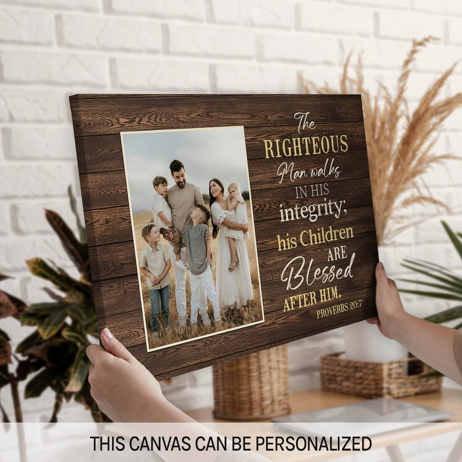 The Righteous Man Walks In His Integrity - Personalized  gift For Christian Dad - Custom Canvas Print - MyMindfulGifts