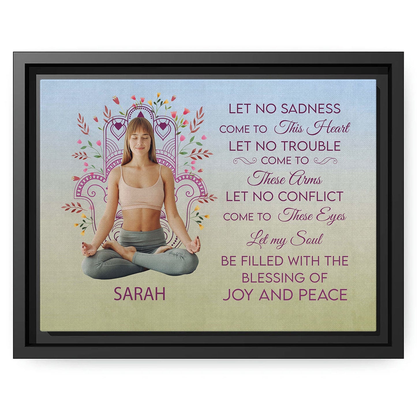 Let No Sadness Come To This Heart - Personalized  gift For Yoga Lovers - Custom Canvas Print - MyMindfulGifts