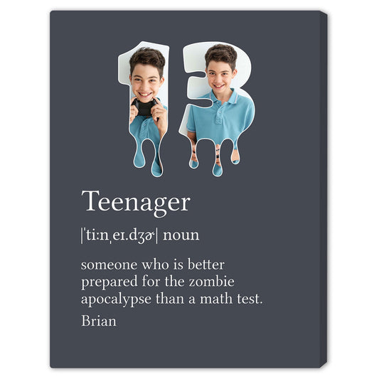 Teenager Definition - Personalized 13th Birthday gift For 13 Year Old - Custom Canvas Print - MyMindfulGifts