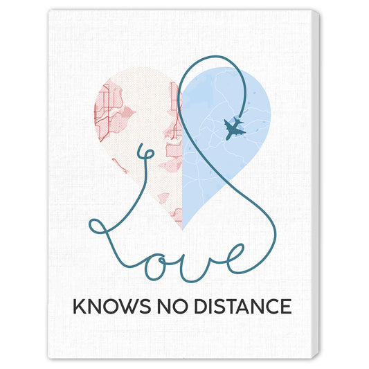 Digital Download -Custom map Love Knows No Distance - Personalized Anniversary or Valentine's Day gift for Long Distance Couple - MyMindfulGifts